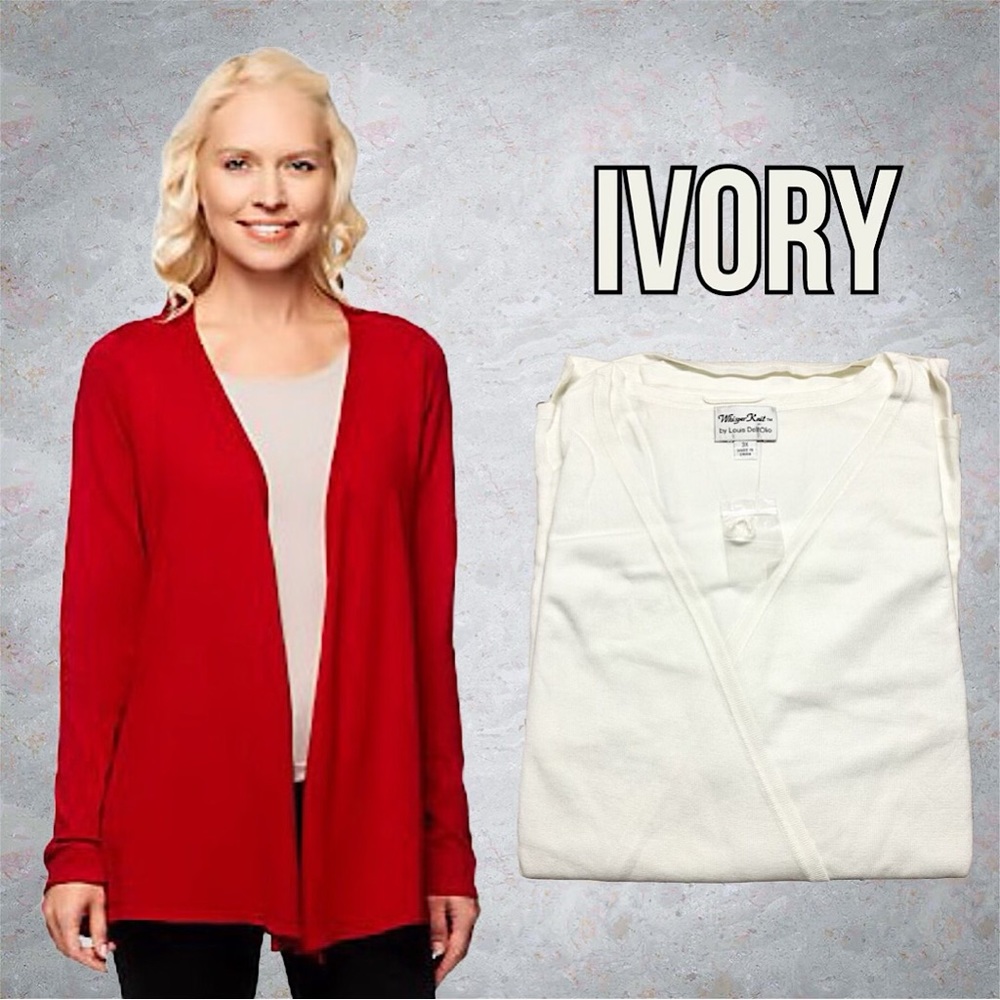 Linea by Louis Dell'Olio Whisper Knit Drape Front Cardigan, NWT 3X Ivory A237402
